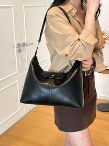 新款女士单肩包，大容量通勤包 - 黑色 - 查看 3