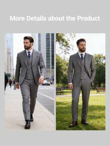 2026 Trending Men's 3-Piece Suit Set - Peak Lapel Blazer, Vest & Dress Pants | Classic Solid Formal Wear For Wedding Guest, Business & Prom (Easy-Care Poly-Viscose Blend) - Xám - Xem 3