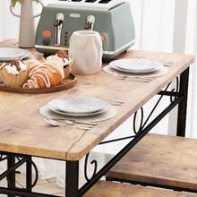 Juego de mesa de comedor para 4 personas, mesa de cocina pequeña y sillas para comedor, juego de mesa de comedor estilo granja moderna de 43'', comedor rectangular que ahorra espacio con tablero de madera - Nubes de fuego - Ver 6