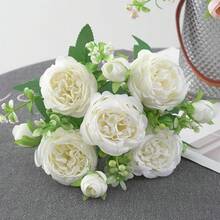 Bó hoa mẫu đơn giả bằng lụa (1/3 bông), hoa hồng giả, thích hợp trang trí mùa xuân, năm mới, bình hoa cưới, nhà cửa, nhà hàng, phòng ngủ, lễ hội, tiệc sinh nhật, vườn ngoài trời, ngày Valentine, quà tốt nghiệp. - trắng - Xem 8