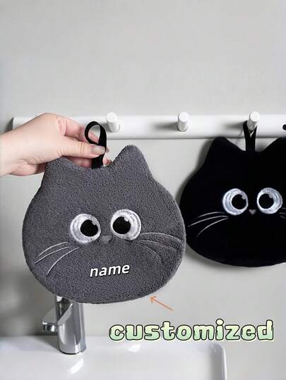 1pc Cute Cat Fairy Bathroom Towel, Super Absorbent Coral Fleece Material, Decorative Hanging Towel, Finger Towel, Dust Fairy Hand Towel, Soft & Absorbent Kitchen/Bathroom Hanging Towel, Customizable Name Embroidery