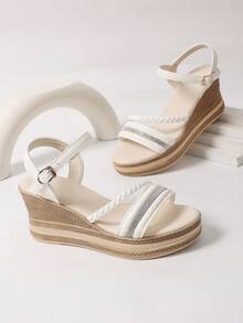 Sandal đế xuồng quai ngang kiểu Pháp mới mùa hè 2026, đế dày, hở mũi, phong cách Pháp, thích hợp cho kỳ nghỉ, đi biển, dành cho các bà mẹ. - trắng - Xem 2