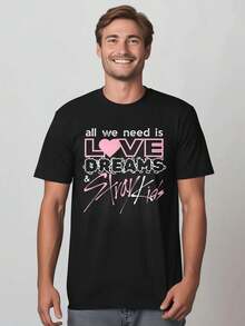 Novelty Adult Cotton Short-Sleeve T-Shirt With LOVE, Dreams & SKZ - Breathable Loose Fit Casual Summer Tee For Outdoor Activities - màu đen - Xem 4
