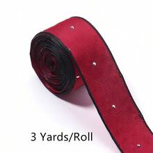 3 Yards/Roll Polyester Edged Dotted Rhinestone Ribbon, Elegant Gift Packaging Ribbon, 25mm Wedding Holiday Party Decor Ribbon, Floral Decoration Silk Tie - Multicolor - View 8