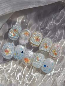 1个果冻可爱小金鱼，袋装金鱼逼真5D美甲贴纸，自粘式按压美甲贴，适合女性，水族美甲装饰，夏季日常派对趣味美甲用品 - 彩色 - 查看 10