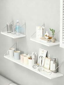 1件免钻孔壁挂式装饰悬挂书架储物架宿舍房间壁挂式木板架，一体式悬浮架，适用于卧室、客厅、电视背景墙、壁挂式置物架 - 白色 - 查看 7