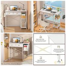 White Computer Desk, 36 Inch Small Desk With Drawers, Home Office Desk With Storage Shelves For Bedroom, Living Room, Dorm, Vanity Desk For Small Spaces, White - White - View 2