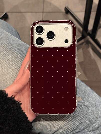 GIIPPA 1pc Burgundy Polka Dot Print Design Phone 17 Pro Max Case, Fits 16 Pro Max, 15 Pro Max, 14 Pro Max, Korean Stylish & Interesting Phone Case, Compatible With 11/12/13/14/15/16 Pro Max Plus, Elegant Design Suitable For Both Men And Women, Ideal Gift For Girlfriend On Christmas, Valentine's Day, Easter, Wedding Season And Birthday