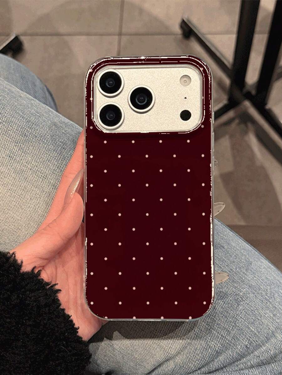 GIIPPA 1pc Burgundy Polka Dot Print Design Phone 17 Pro Max Case, Fits 16 Pro Max, 15 Pro Max, 14 Pro Max, Korean Stylish & Interesting Phone Case, Compatible With 11/12/13/14/15/16 Pro Max Plus, Elegant Design Suitable For Both Men And Women, Ideal Gift For Girlfriend On Christmas, Valentine's Day, Easter, Wedding Season And Birthday - Burgundy - View 1