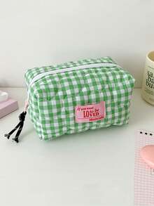 1个女士绗缝爱心图案化妆包可爱漂亮格子旅行洗漱包女士化妆品收纳包 - 彩色 - 查看 12