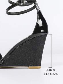 Sandal Wedges Ujung Terbuka, Sandal Hak Tinggi Bertali Seksi Hitam Musim Panas Baru untuk Wanita, Modis - Hitam - View 9
