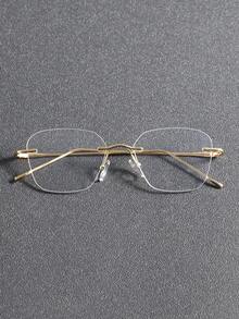 男士金属无框多边形优雅休闲学院风无度数眼镜，适合日常通勤和大学图书馆使用 - 金白平 - 查看 3