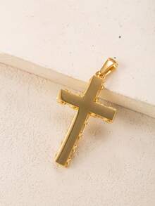 1个18K镀金不锈钢实心十字架吊坠，男女皆宜的优雅吊坠，可用于DIY项链耳环首饰制作，日常佩戴礼物 - 金色 - 查看 4