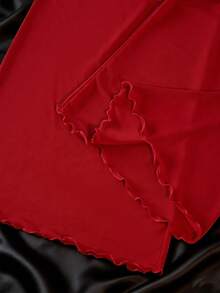 两件套女士性感内衣套装，纯色露背上衣，配有可调节肩带；舒适弹力短裤，饰有蕾丝花边，性感睡衣套装 - 酒紅色 - 查看 7