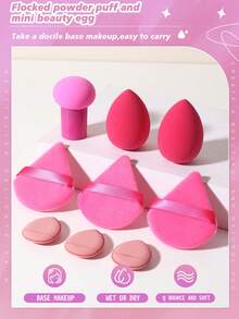 9pcs Makeup Sponge Set, Including: 3pcs Triangle Powder Puff + 2pcs Makeup Sponge + 3pcs Mini Air Cushion Puff + 1pc Makeup Powder Puff