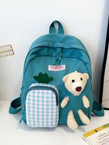 1pc New Simple Cartoon Backpack, Casual And Minimalist Design, Zippered, Adjustable Shoulder Straps, Suitable For School, Travel, Easily Holds Everyday Essentials, A Versatile Piece, A Fashion Favorite, Suitable For Various Styles And Occasions, Extremely Adaptable. - Cartoon Bear Backpack - View 14