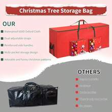 HLJ  Bolsa de almacenamiento para árbol de Navidad tela Oxford impermeable 600D resistente que se adapta a árboles de Navidad de 9 pies contenedor de árboles artificiales a prueba de humedad con asas de87 - Rojo - Ver 5