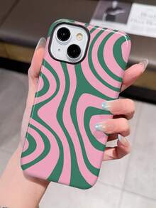 1pc Minimalist Retro Contrast Color Asymmetrical Wave Pattern Glossy 2-In-1 Filmstrip Design Hard Phone Case, Compatible With Samsung/Compatible With IPhone 11/12/13/14/15/16/17 Pro Max - Multicolor - View 2