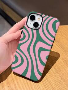 1pc Minimalist Retro Contrast Color Asymmetrical Wave Pattern Glossy 2-In-1 Filmstrip Design Hard Phone Case, Compatible With Samsung/Compatible With IPhone 11/12/13/14/15/16/17 Pro Max - Multicolor - View 3