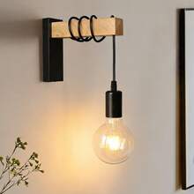 1 chiếc đèn tường gỗ cổ điển, E27, đèn treo tường trong nhà tối giản hiện đại, thích hợp trang trí nhà cửa, đặt cạnh giường ngủ, chiếu sáng phòng ngủ, đèn cầu thang kiểu retro. - màu đen - Xem 2