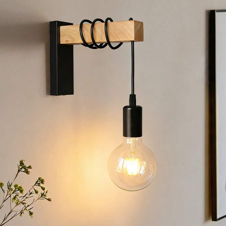 1 chiếc đèn tường gỗ cổ điển, E27, đèn treo tường trong nhà tối giản hiện đại, thích hợp trang trí nhà cửa, đặt cạnh giường ngủ, chiếu sáng phòng ngủ, đèn cầu thang kiểu retro.
