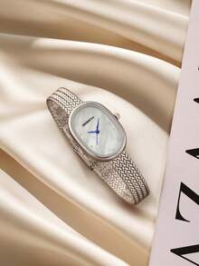 1pc Women's Stainless Steel Strap Fashionable Minimalist Oval Quartz Wrist Watch, Suitable For Daily Wear