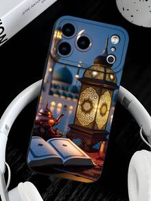 斋月伊斯兰风格手机壳，饰有金色灯笼和清真寺风景图案，图案设计主题奢华防震美观可爱，镜头凸起保护，兼容 17/17 Pro/17 Pro Max、16、15、14、13、12、11 Plus/Pro Max 及系列，以及 Galaxy S/A 系列，复活节礼物，生日装饰/礼物，送给女朋友、男朋友、朋友或自己 - 黑色 - 查看 5