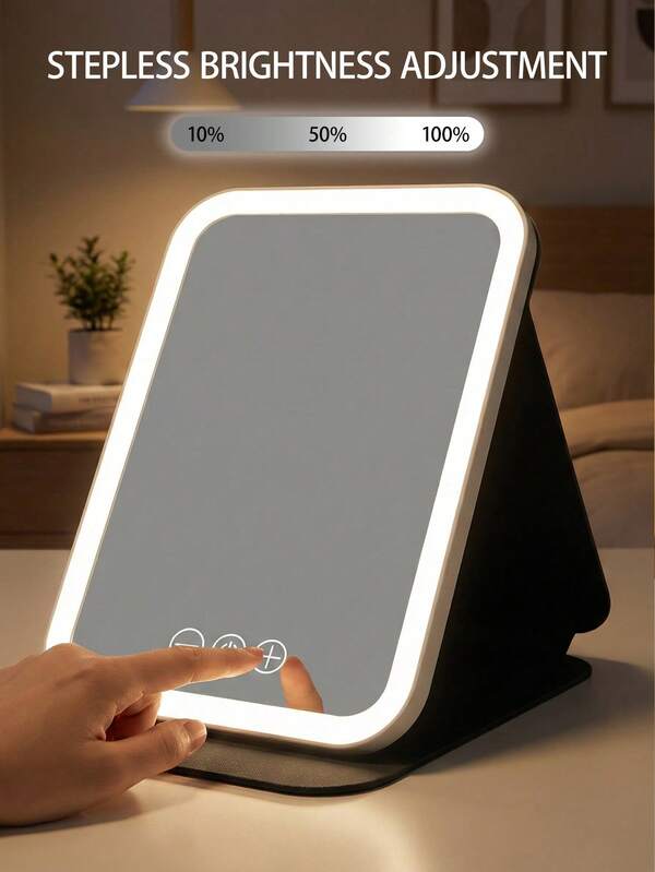 LED Makeup Mirror With 600mAh Rechargeable Battery, Foldable Vanity Mirror With Lights, 3 Lighting Modes And Durable PU Leather, Portable Makeup Mirror For Dorm, Office Desk, Travel And Bedroom, Multifunctional Best Gift For Women, Students, Makeup Lovers, Suitable For Birthday, Graduation, Valentine's Day And Mother's Day