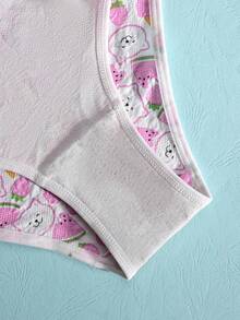 Paquete de 5 bragas de mujer con estampados lindos de Aesletic, como fresa, conejo y otros patrones adorables, con diseño de moño, de tela suave, para uso diario - Multicolor - Ver 8