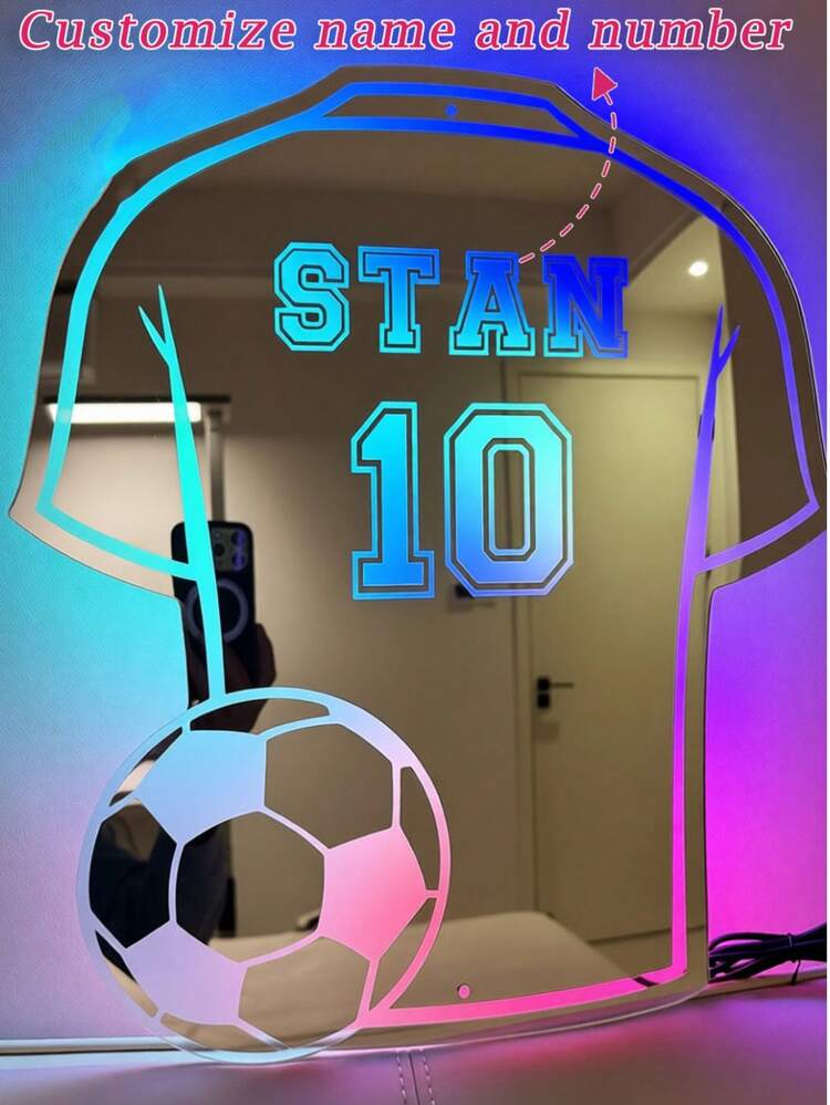 Customized Name LED Neon Light - USB Powered, Personalized Mirror, Customizable Name And Numbers, Personalized Football LED Light, 12 Colors, With Remote Control, Suitable For Bedroom And Living Room Decor, Birthday Party, Football Fans Personalized Mirror, Perfect Holiday Decor, Ideal Gift For Children - Multicolor - View 1