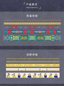 1盒5卷和纸胶带套装，东方宫廷系列，中国复古紫禁城拱门设计贴纸，传统图案，皇家宫殿风格剪贴簿，文具用品 - 雲中鶴 - 查看 5