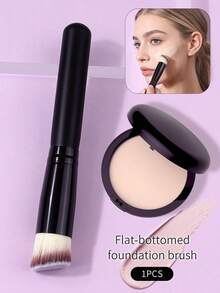 1pc High Quality Fiber Angled Powder Brush, Blush Brush, Contouring Brush, Applies Makeup Seamlessly Without Powdery Finish, Beginner-Friendly Makeup Brush For Base Makeup - Black - View 3