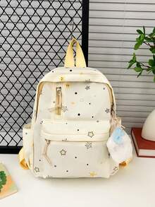 1pc's New Star-Patterned Backpack Is Casual, Simple, And Stylish. It Features A Zipper Design And Adjustable Shoulder Straps, Making It Suitable For Teenagers' Daily Outings And Travel. It Easily Holds Everyday Essentials, Is A Versatile Piece, And A Fashion Favorite, Suitable For Various Styles And Occasions. It Also Makes A Great Gift For Friends. Happy Ramadan! - Star Backpack - View 5