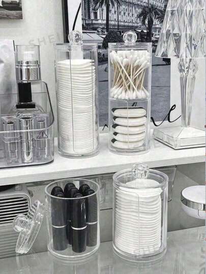 1pc Cotton Swab Storage Box, Makeup Remover Pad Dispenser, Covered Makeup Remover Pad Storage Box, Transparent Cosmetic Storage Box, Bathroom Makeup Remover Pad Swab Storage Box