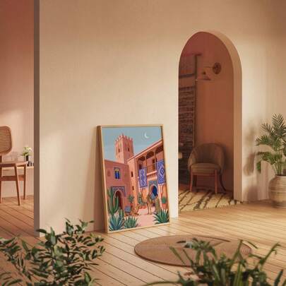 1pc Bohemian Desert Landscape Wall Art Picture Moroccan Canvas Print Paintings|Minimalist Abstract Desert Sunset Decorations For Bedroom,Living Room Or Office Home Decor,Mid Century Modern Poster,Gift For Her,Unframed Or Framed