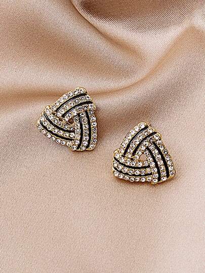 一对几何三角形编织时尚百搭复古优雅耳环，适合女士日常及节日佩戴