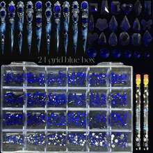KIRAME 24 Grids DIY Manicure K9 Glass Blue Flat Bottom Rhinestone Set - 20pcs High Gloss Rhinestones Per Style, Includes 2 Dotting Tools, Nail Gems, Nail Salon, Home Manicure, Nail Art Supplies, Christmas, New Year, Valentine's Day Nail Art, Holiday Gift, Suitable For Crafts, Clothing, Textiles, Shoes, Glassware, Jewelry Making - Multi-Size Shiny Decorations Nails - 藍色 - 查看 6