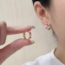 1 Pair Women's Elegant Oil Drop Heart Shaped Hoop Earrings, Suitable For Daily Wear, Valentine's Day Gift - Gold - View 2