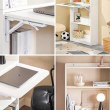 SoBuy Home Office Desk With 5 Compartments, Foldable, Computer Desk Workstation, White, 64 Cm W X 58 Cm D X 145 Cm H - White, 64x58x145cm - View 8