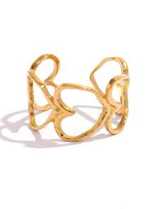 Frminee 2pcs/1pc Simple And Cute Heart 18k Gold Plated Geometric Stainless Steel Ring, Stacked Strap Statement Wedding Promise Ring, Valentine's Day Gift - Multicolor - View 9