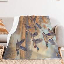 Mallard Ducks Flying Over Autumn Wetland Cartoon Blanket Cozy Soft Multi Purpose Gift For Home Bedroom Couch Sofa Warm Decor Blanket - 彩色 - 查看 6