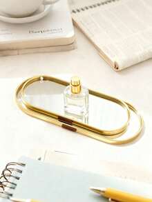 Luxury Gold Mirror Glass Vanity Tray, Nordic Aluminum Alloy Frame Storage Tray, Suitable For Perfume, Jewelry, Skincare, Cosmetics, Bathroom And Vanity Decor - Multicolor - View 6