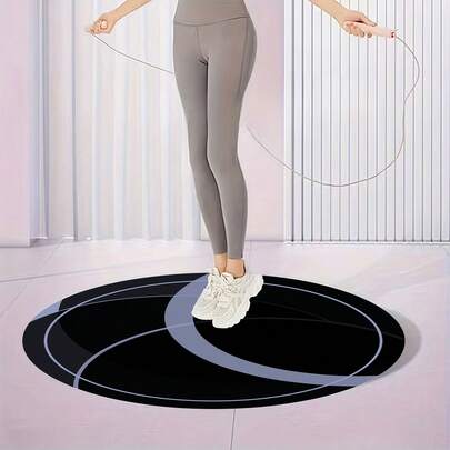 1 pieza Estera redonda de 22*22 pulgadas para saltar la cuerda, con patrón de trayectoria negra, amortiguación de impactos y antideslizante, para deportes/yoga interior y exterior