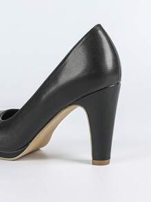 Giày cao gót công sở nữ, màu đen, mũi tròn, kiểu dáng slip-on, đế dày, phù hợp đi làm. - màu đen - Xem 9