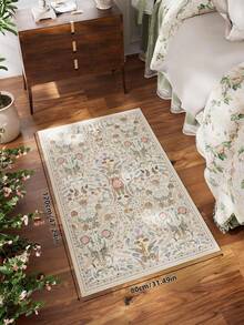 1pc Fluffy Luxurious Floral Soft Bohemian Vintage Area Mat,Non-Skid & Machine Washable, Velvet Surface,Perfect For Living Room, Bedroom, Hallway - Elegant Court Design With Baroque Motifs, Indoor Mat, Rugs For Living Room - Beige - View 4