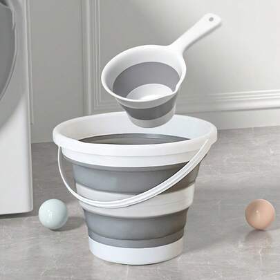 Multipurpose Bucket, Collapsible Laundry Basket, Cleaning Bucket, Portable Handled Bucket, Long Handle Scoop, Collapsible Scoop, Long Handle Style, Outdoor Bucket, Suitable For Bathroom, Laundry Room, Dorm, Home, Cleaning & Organization