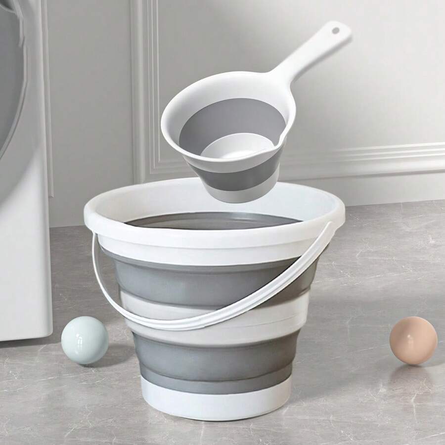 Multipurpose Bucket, Collapsible Laundry Basket, Cleaning Bucket, Portable Handled Bucket, Long Handle Scoop, Collapsible Scoop, Long Handle Style, Outdoor Bucket, Suitable For Bathroom, Laundry Room, Dorm, Home, Cleaning & Organization - Multicolor - View 1