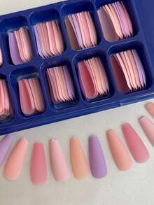 120pcs Matte Coffin Shaped Press-On Nails, Pink & Purple Solid Ballet Slipper Style ABS Full Cover Artificial Nails, Suitable For Nail Extension - Multicolor - View 4