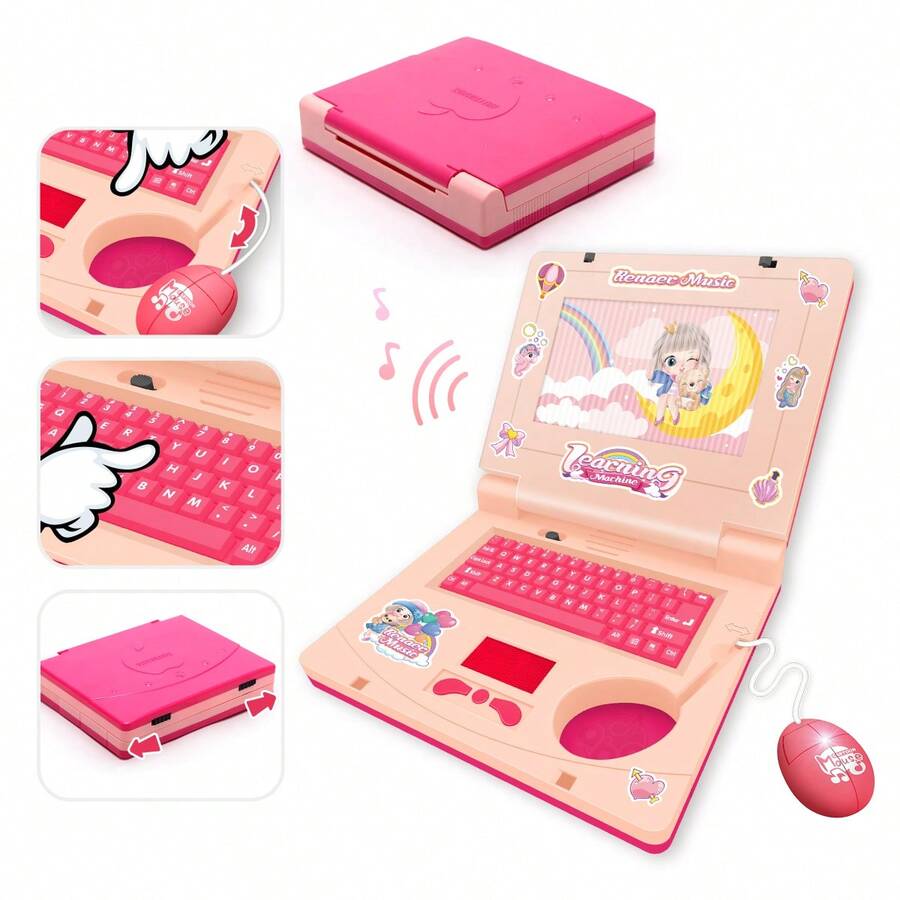 Juguete de computadora portátil para niños con luces LED y música, juguete educativo interactivo para niños y niñas para mejorar el desarrollo cognitivo electrónico, máquina de aprendizaje de animación de dibujos animados, juguete de computadora portátil, regalo especial de recompensa para el aula - Multicolor - Ver 1