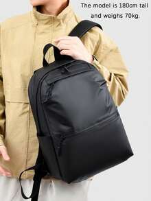 1pc Black PU Leather Backpack, Multi-Pocket Design, Classic Daily Commute Backpack, Travel Bag, Suitable For Travel, School, Unisex, Large Capacity, High-Quality Commuter Bag, Fashionable Minimalist Design - Black - View 5